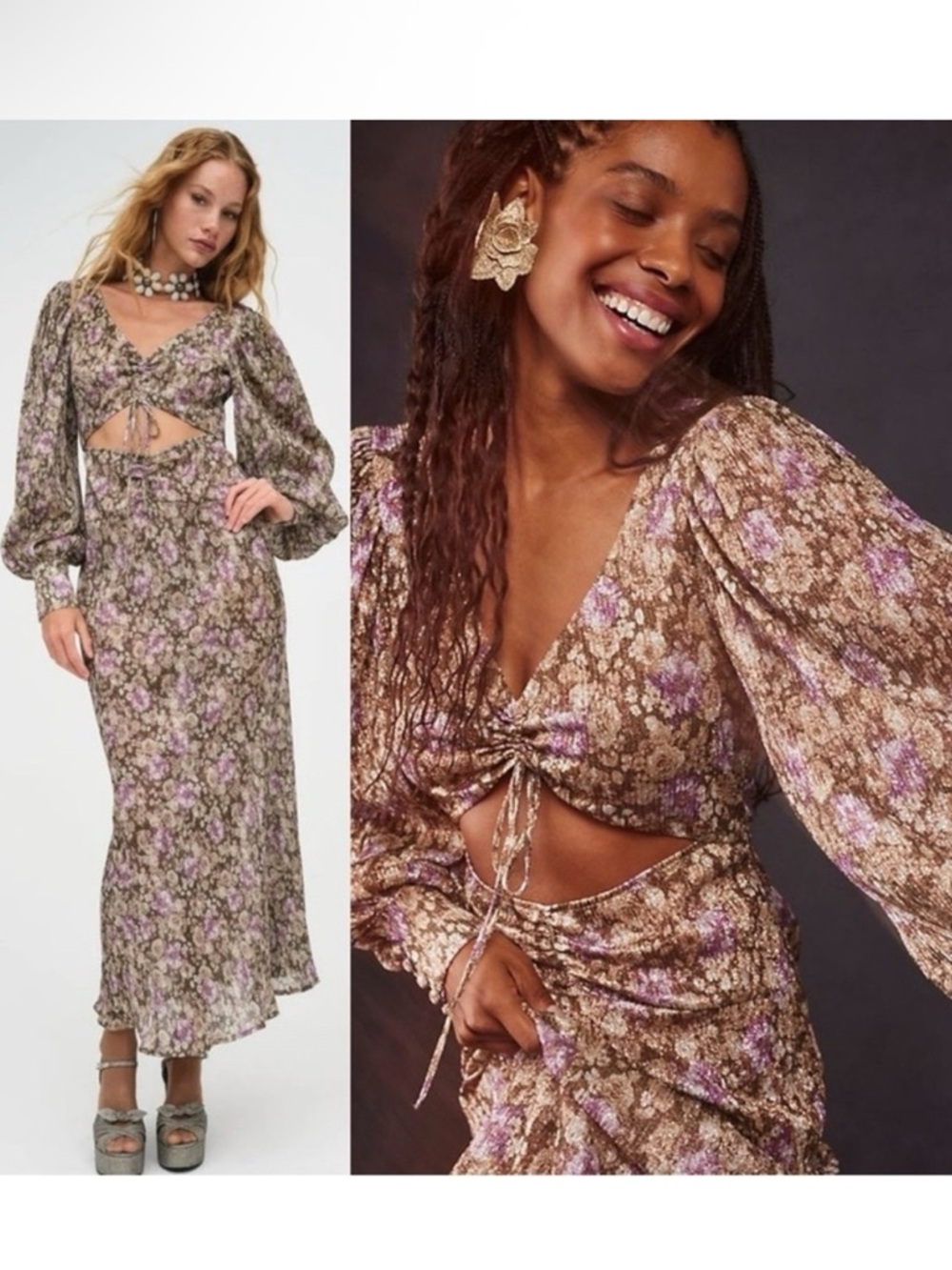 For Love & Lemons Wynne Floral Maxi Fully Lined Cutout Tie Dress NWT $298